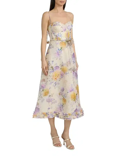 Zimmermann Women's Kindred Spirit Luna Floral Linen-Silk Ruffle Midi-Dress - Cream Dahlia | Thumbnail 4 Zimmermann Women's Kindred Spirit Luna Floral Linen-Silk Ruffle Midi-Dress - Cream Dahlia | Thumbnail 4