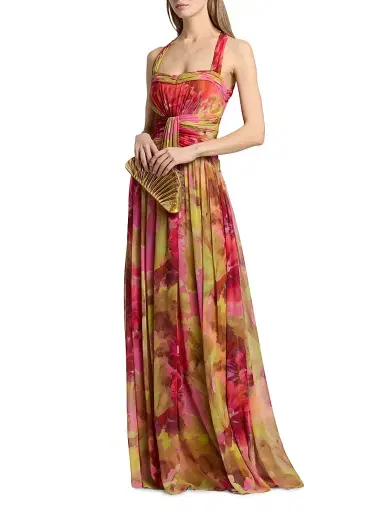 BADGLEY MISCHKA Women's Pleated Floral Chiffon Gown - Pink Multi - Size 16 | Thumbnail 2 BADGLEY MISCHKA Women's Pleated Floral Chiffon Gown - Pink Multi - Size 16 | Thumbnail 2