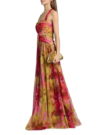 BADGLEY MISCHKA Women's Pleated Floral Chiffon Gown - Pink Multi - Size 16 | Thumbnail 4 BADGLEY MISCHKA Women's Pleated Floral Chiffon Gown - Pink Multi - Size 16 | Thumbnail 4