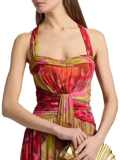 BADGLEY MISCHKA Women's Pleated Floral Chiffon Gown - Pink Multi - Size 16 | Thumbnail 6 BADGLEY MISCHKA Women's Pleated Floral Chiffon Gown - Pink Multi - Size 16 | Thumbnail 6