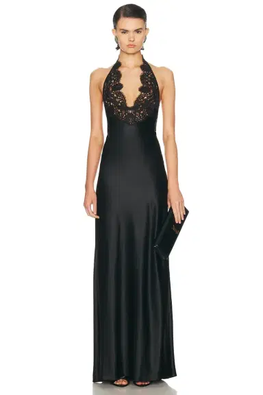 NILI LOTAN Noemi Lace Halter Gown | Thumbnail 1 NILI LOTAN Noemi Lace Halter Gown | Thumbnail 1