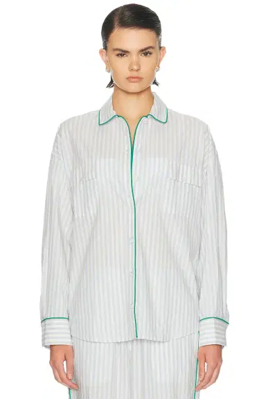 Lunya Airy Cotton Piped Button Down Shirt | Thumbnail 2 Lunya Airy Cotton Piped Button Down Shirt | Thumbnail 2