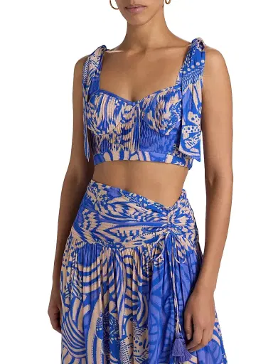 Poupette St Barth Women's Carla Floral Bustier Top - Blue Japonism | Thumbnail 3 Poupette St Barth Women's Carla Floral Bustier Top - Blue Japonism | Thumbnail 3