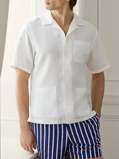 Ralph Lauren Purple Label Men's Linen Camp Shirt - Optic White | Thumbnail 3 Ralph Lauren Purple Label Men's Linen Camp Shirt - Optic White | Thumbnail 3