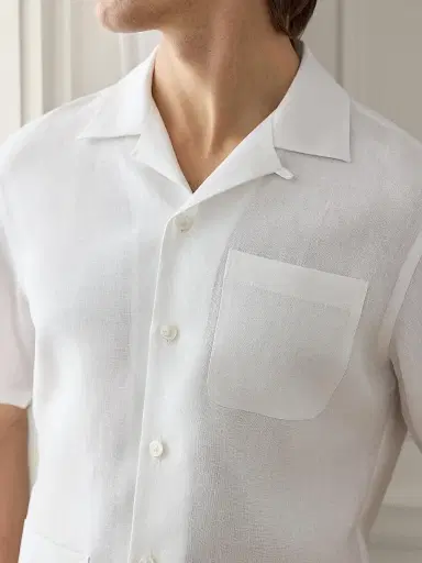 Ralph Lauren Purple Label Men's Linen Camp Shirt - Optic White | Thumbnail 5 Ralph Lauren Purple Label Men's Linen Camp Shirt - Optic White | Thumbnail 5