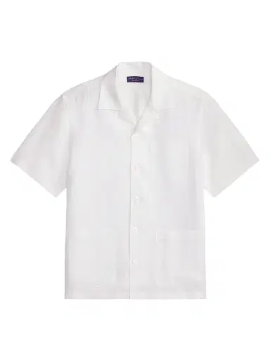 Ralph Lauren Purple Label Men's Linen Camp Shirt - Optic White | Thumbnail 1 Ralph Lauren Purple Label Men's Linen Camp Shirt - Optic White | Thumbnail 1