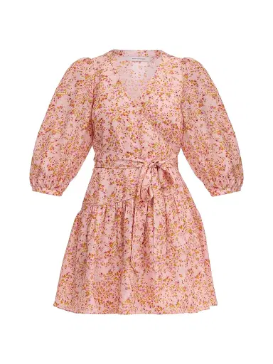 REBECCA TAYLOR Women's Bellamy Floral Silk Wrap Minidress - Pale Pink Multi - Size Large | Thumbnail 1 REBECCA TAYLOR Women's Bellamy Floral Silk Wrap Minidress - Pale Pink Multi - Size Large | Thumbnail 1
