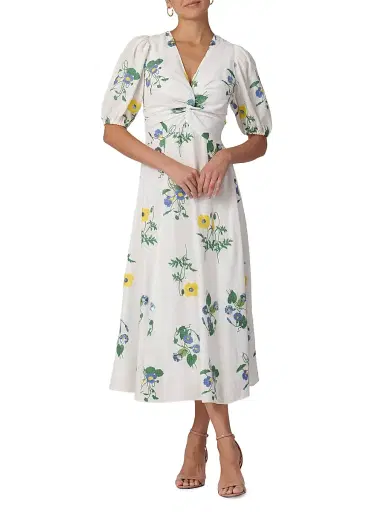Shoshanna Women's Dodge Printed Knot Midi-Dress - Optic Multi | Thumbnail 2 Shoshanna Women's Dodge Printed Knot Midi-Dress - Optic Multi | Thumbnail 2