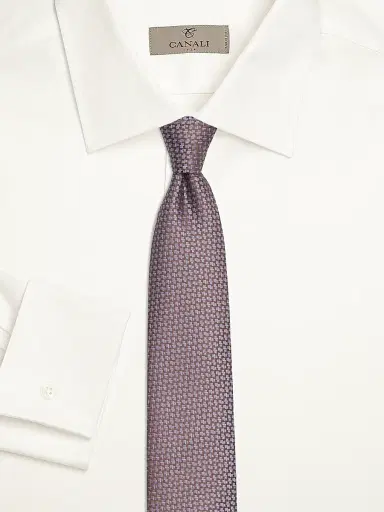 Canali Men's Geometric Woven Silk Tie - Brown Blue | Thumbnail 2 Canali Men's Geometric Woven Silk Tie - Brown Blue | Thumbnail 2