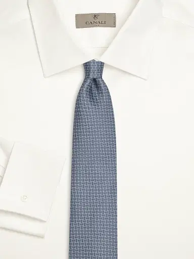 Canali Men's Basket-Weave Jacquard Silk Tie - Light Blue | Thumbnail 2 Canali Men's Basket-Weave Jacquard Silk Tie - Light Blue | Thumbnail 2