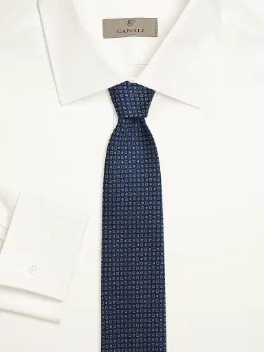 Canali Men's Circles & Squares Micro-Medallion Silk Tie - Blue | Thumbnail 2 Canali Men's Circles & Squares Micro-Medallion Silk Tie - Blue | Thumbnail 2