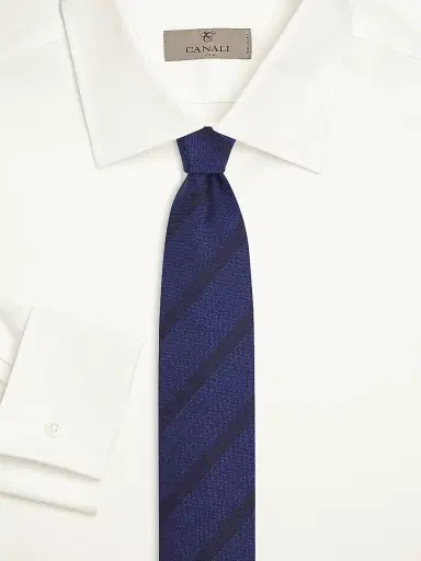 Canali Men's Striped Woven Silk Tie - Blue | Thumbnail 2 Canali Men's Striped Woven Silk Tie - Blue | Thumbnail 2