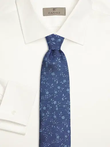 Canali Men's Flower Print Silk Tie - Light Blue | Thumbnail 2 Canali Men's Flower Print Silk Tie - Light Blue | Thumbnail 2