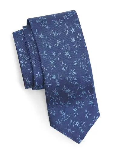 Canali Men's Flower Print Silk Tie - Light Blue | Thumbnail 1 Canali Men's Flower Print Silk Tie - Light Blue | Thumbnail 1