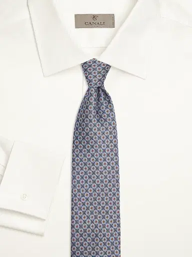 Canali Men's Geometric Woven Silk Tie - Light Blue | Thumbnail 2 Canali Men's Geometric Woven Silk Tie - Light Blue | Thumbnail 2
