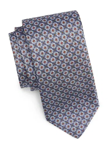 Canali Men's Geometric Woven Silk Tie - Light Blue | Thumbnail 1 Canali Men's Geometric Woven Silk Tie - Light Blue | Thumbnail 1
