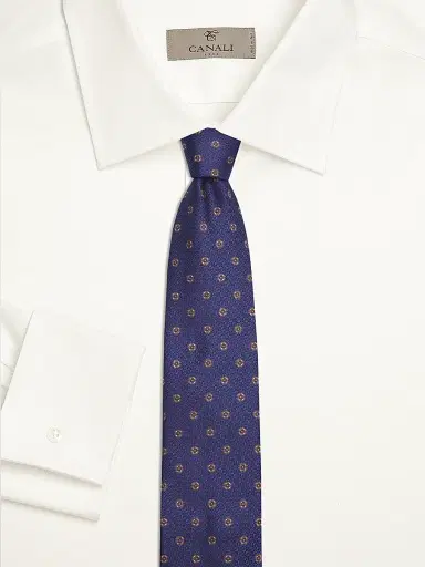 Canali Men's Textured Medallion Silk Tie - Blue | Thumbnail 2 Canali Men's Textured Medallion Silk Tie - Blue | Thumbnail 2