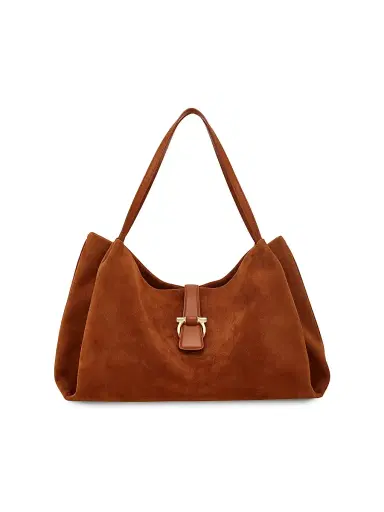 FERRAGAMO Women's Suede Gancini Tab Tote Bag - Naturale Resort | Thumbnail 1 FERRAGAMO Women's Suede Gancini Tab Tote Bag - Naturale Resort | Thumbnail 1
