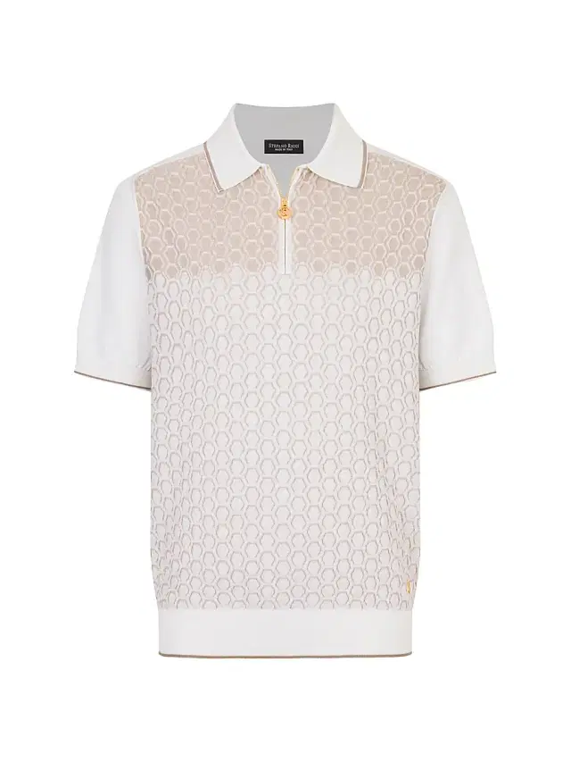 Men's Textured Silk-Cotton Quarter-Zip Polo Shirt - White Men's Textured Silk-Cotton Quarter-Zip Polo Shirt - White