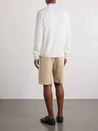Ralph Lauren Purple Label Polo Bear Logo-Appliquéd Leather-Trimmed Knitted Silk and Linen-Blend Sweater - Men | Thumbnail 4 Ralph Lauren Purple Label Polo Bear Logo-Appliquéd Leather-Trimmed Knitted Silk and Linen-Blend Sweater - Men | Thumbnail 4
