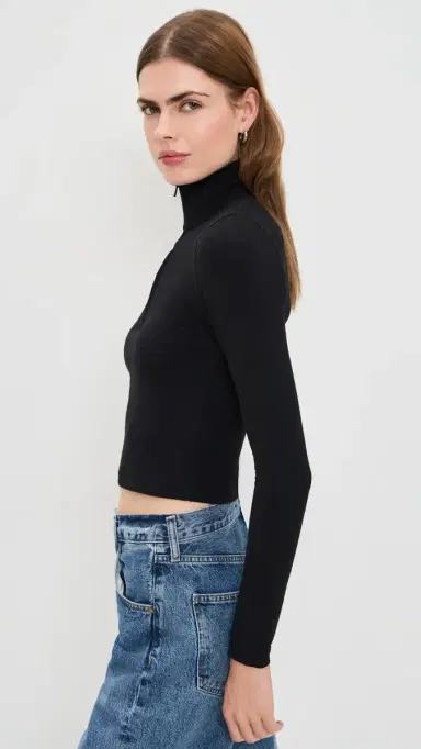 James Perse Cropped Long Sleeve Half Zip Black 3 | Thumbnail 4 James Perse Cropped Long Sleeve Half Zip Black 3 | Thumbnail 4