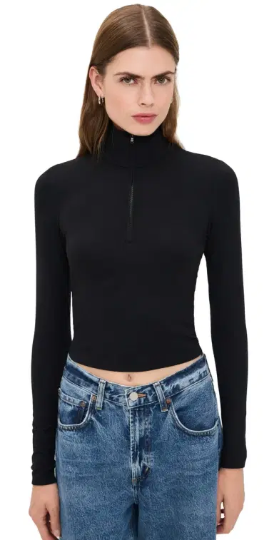 James Perse Cropped Long Sleeve Half Zip Black 3 | Thumbnail 1 James Perse Cropped Long Sleeve Half Zip Black 3 | Thumbnail 1