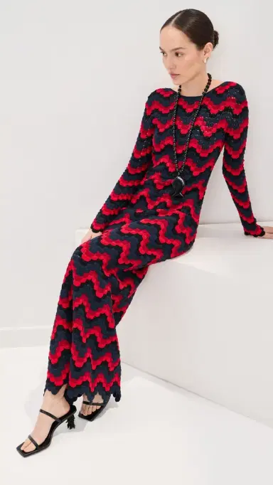 ESCVDO Ursula Crochet Maxi Dress Red/Navy | Thumbnail 2 ESCVDO Ursula Crochet Maxi Dress Red/Navy | Thumbnail 2