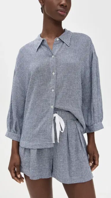 Eberjey Linen Blend Relaxed Sleeve Top Gingham White/Navy | Thumbnail 2 Eberjey Linen Blend Relaxed Sleeve Top Gingham White/Navy | Thumbnail 2