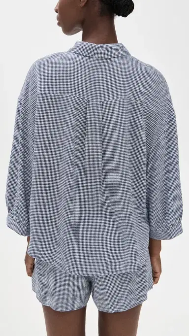 Eberjey Linen Blend Relaxed Sleeve Top Gingham White/Navy | Thumbnail 3 Eberjey Linen Blend Relaxed Sleeve Top Gingham White/Navy | Thumbnail 3