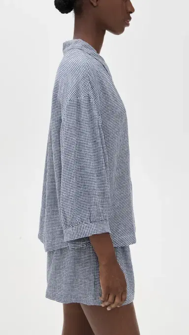 Eberjey Linen Blend Relaxed Sleeve Top Gingham White/Navy | Thumbnail 4 Eberjey Linen Blend Relaxed Sleeve Top Gingham White/Navy | Thumbnail 4