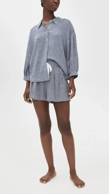 Eberjey Linen Blend Relaxed Sleeve Top Gingham White/Navy | Thumbnail 5 Eberjey Linen Blend Relaxed Sleeve Top Gingham White/Navy | Thumbnail 5