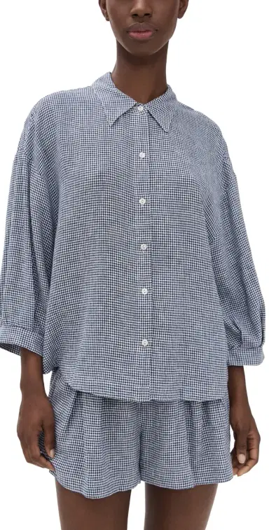Eberjey Linen Blend Relaxed Sleeve Top Gingham White/Navy | Thumbnail 1 Eberjey Linen Blend Relaxed Sleeve Top Gingham White/Navy | Thumbnail 1