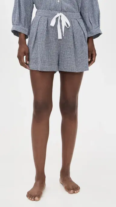 Eberjey Linen Blend Relaxed Shorts Gingham White/Navy | Thumbnail 2 Eberjey Linen Blend Relaxed Shorts Gingham White/Navy | Thumbnail 2