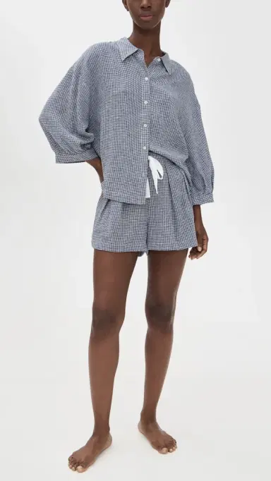 Eberjey Linen Blend Relaxed Shorts Gingham White/Navy | Thumbnail 5 Eberjey Linen Blend Relaxed Shorts Gingham White/Navy | Thumbnail 5