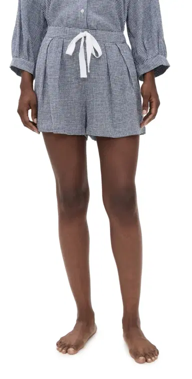 Eberjey Linen Blend Relaxed Shorts Gingham White/Navy | Thumbnail 1 Eberjey Linen Blend Relaxed Shorts Gingham White/Navy | Thumbnail 1