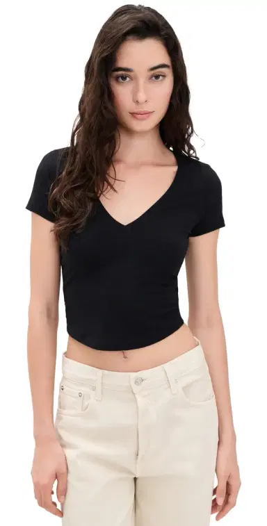 James Perse V Neck Cropped Tee Black | Thumbnail 1 James Perse V Neck Cropped Tee Black | Thumbnail 1