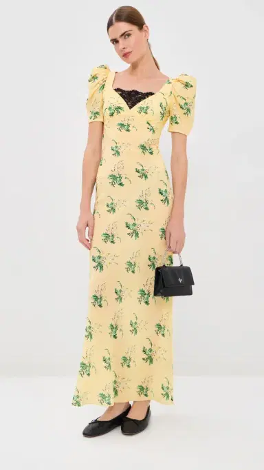 Rodarte Yellow Bouquet Floral Silk Crepe Dress Yellow 6 | Thumbnail 5 Rodarte Yellow Bouquet Floral Silk Crepe Dress Yellow 6 | Thumbnail 5