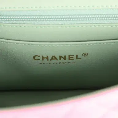 Chanel Chanel Mini Rectangular Flap Bag with Top Handle Pink and Green Lambskin Light Gold Hardware | Thumbnail 9 Chanel Chanel Mini Rectangular Flap Bag with Top Handle Pink and Green Lambskin Light Gold Hardware | Thumbnail 9