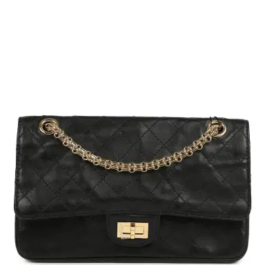 Chanel Chanel Small "Crush" Reissue 225 2.55 Crush Double Flap Bag Black Lambskin Gold Hardware | Thumbnail 1 Chanel Chanel Small "Crush" Reissue 225 2.55 Crush Double Flap Bag Black Lambskin Gold Hardware | Thumbnail 1