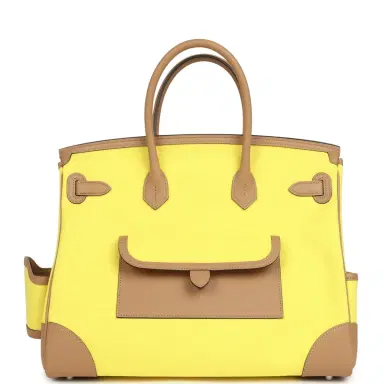 HERMÈS Hermes Birkin Cargo 35 Jaune Citron Toile and Chai Swift Palladium Hardware | Thumbnail 4 HERMÈS Hermes Birkin Cargo 35 Jaune Citron Toile and Chai Swift Palladium Hardware | Thumbnail 4
