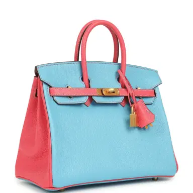 HERMÈS Hermes Special Order (HSS) Birkin 25 Celeste and Rose Lipstick Chevre Mysore Brushed Gold Hardware | Thumbnail 2 HERMÈS Hermes Special Order (HSS) Birkin 25 Celeste and Rose Lipstick Chevre Mysore Brushed Gold Hardware | Thumbnail 2