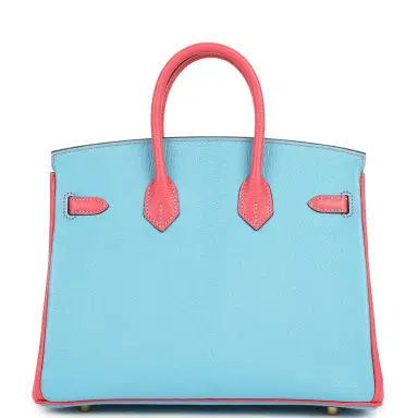HERMÈS Hermes Special Order (HSS) Birkin 25 Celeste and Rose Lipstick Chevre Mysore Brushed Gold Hardware | Thumbnail 4 HERMÈS Hermes Special Order (HSS) Birkin 25 Celeste and Rose Lipstick Chevre Mysore Brushed Gold Hardware | Thumbnail 4