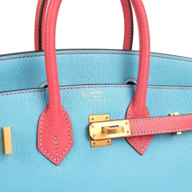 HERMÈS Hermes Special Order (HSS) Birkin 25 Celeste and Rose Lipstick Chevre Mysore Brushed Gold Hardware | Thumbnail 7 HERMÈS Hermes Special Order (HSS) Birkin 25 Celeste and Rose Lipstick Chevre Mysore Brushed Gold Hardware | Thumbnail 7