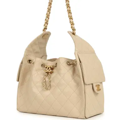 Chanel Pre-owned Chanel Small 25 Hobo Bag Beige Caviar Antique Gold Hardware | Thumbnail 5 Chanel Pre-owned Chanel Small 25 Hobo Bag Beige Caviar Antique Gold Hardware | Thumbnail 5