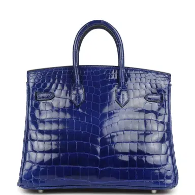 HERMÈS Pre-owned Hermes Birkin 25 Bleu Electric Shiny Niloticus Crocodile Palladium Hardware | Thumbnail 4 HERMÈS Pre-owned Hermes Birkin 25 Bleu Electric Shiny Niloticus Crocodile Palladium Hardware | Thumbnail 4