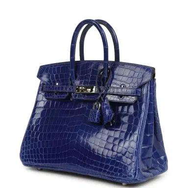 HERMÈS Pre-owned Hermes Birkin 25 Bleu Electric Shiny Niloticus Crocodile Palladium Hardware | Thumbnail 5 HERMÈS Pre-owned Hermes Birkin 25 Bleu Electric Shiny Niloticus Crocodile Palladium Hardware | Thumbnail 5