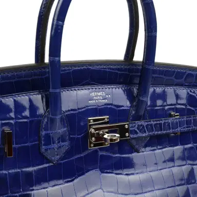 HERMÈS Pre-owned Hermes Birkin 25 Bleu Electric Shiny Niloticus Crocodile Palladium Hardware | Thumbnail 7 HERMÈS Pre-owned Hermes Birkin 25 Bleu Electric Shiny Niloticus Crocodile Palladium Hardware | Thumbnail 7