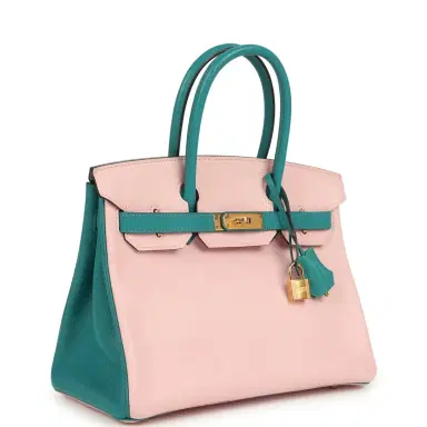 HERMÈS Pre-owned Hermes Special Order (HSS) Birkin 30 Rose Sakura and Bleu Paon Chevre Mysore Gold Hardware | Thumbnail 2 HERMÈS Pre-owned Hermes Special Order (HSS) Birkin 30 Rose Sakura and Bleu Paon Chevre Mysore Gold Hardware | Thumbnail 2