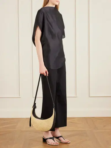 Khaite Augustina Small Leather-trimmed Raffia Shoulder Bag | Thumbnail 2 Khaite Augustina Small Leather-trimmed Raffia Shoulder Bag | Thumbnail 2