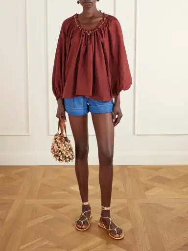 Zimmermann Aster Gathered Beaded Silk-satin Blouse | Thumbnail 2 Zimmermann Aster Gathered Beaded Silk-satin Blouse | Thumbnail 2